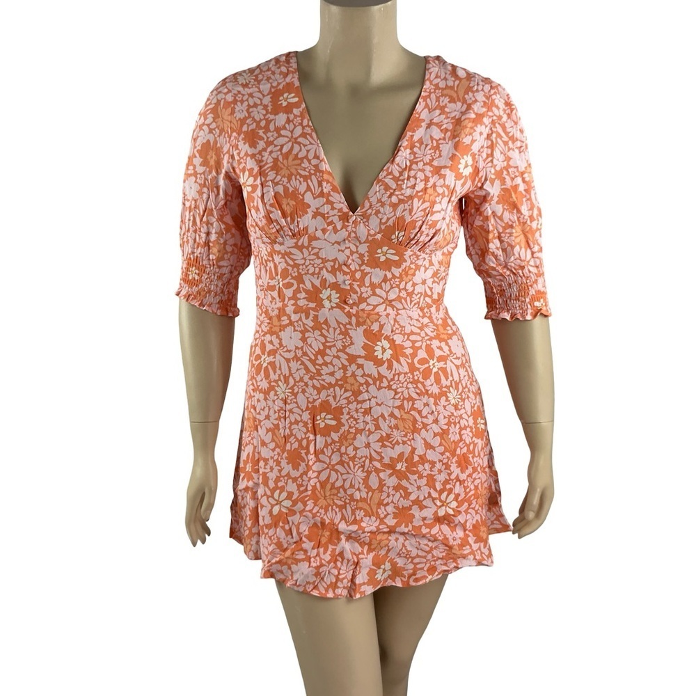 MINKPINK Marli Mini Dress Floral Open Back Summer Orange Size L
